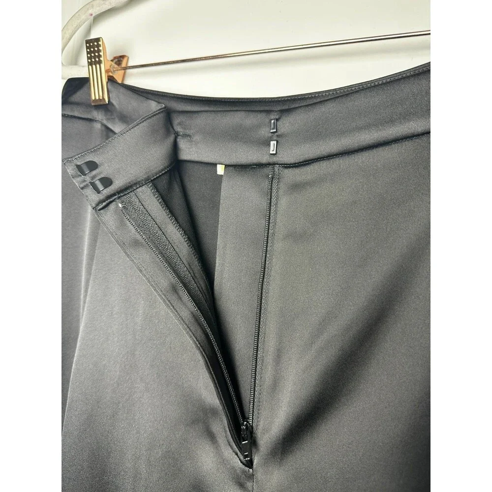 Michael Kors Black Satin Wide Leg Trousers Women's Size 10 Elegant Dress Pants